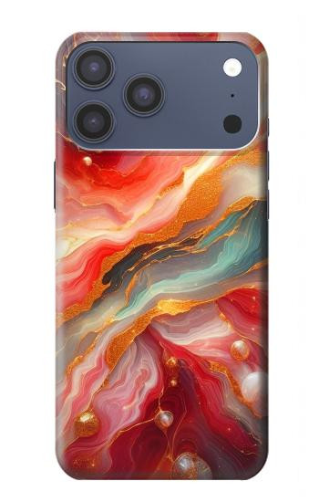 S4012 Veines dorées en marbre rouge Etui Coque Housse pour iPhone 17 Pro Max, 18 Pro Max