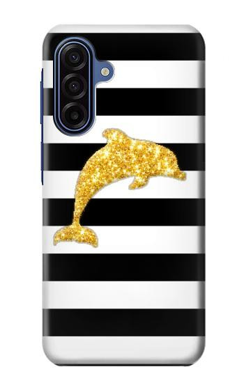 S2882 Noir et blanc rayé Dauphin d'or Etui Coque Housse pour Samsung Galaxy A17