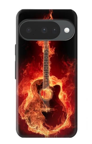 S0415 Graver guitare feu Etui Coque Housse pour Google Pixel 10, 10 Pro