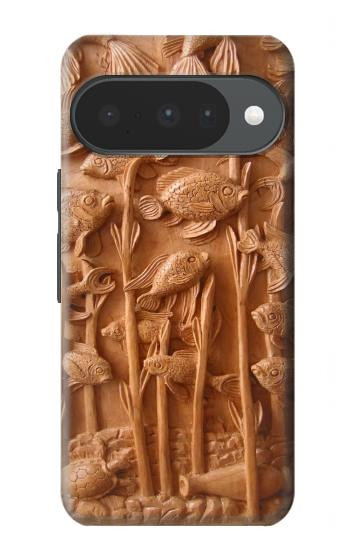 S1307 Poissons Sculpture sur bois imprimé graphique Etui Coque Housse pour Google Pixel 10, 10 Pro