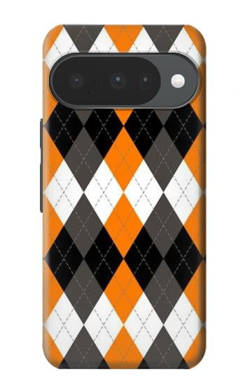 S3421 Noir Orange Blanc Argyle Plaid Etui Coque Housse pour Google Pixel 10, 10 Pro