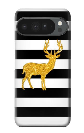 S2794 Noir et blanc rayé cerf d'or Sparkles Etui Coque Housse pour Google Pixel 10 Pro XL