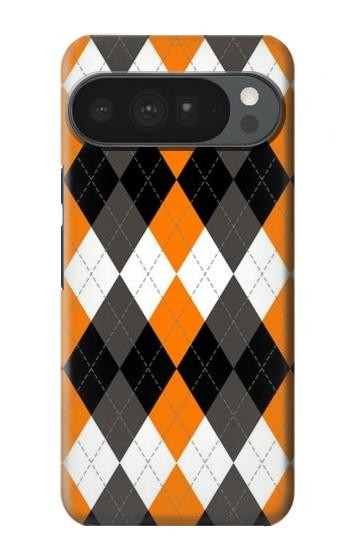 S3421 Noir Orange Blanc Argyle Plaid Etui Coque Housse pour Google Pixel 10 Pro XL