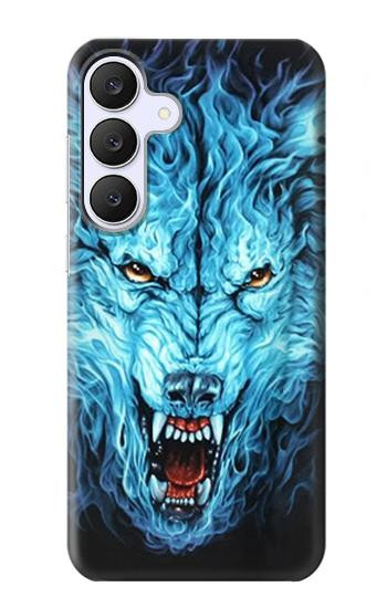 S0752 Feu bleu Loup Etui Coque Housse pour Samsung Galaxy S25 FE, S26 FE