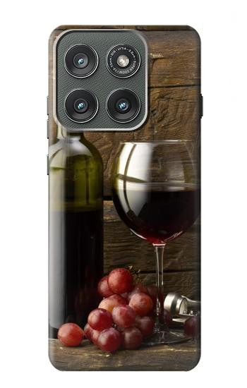 S1316 Raisins Bouteille et un verre de vin rouge Etui Coque Housse pour Motorola Edge (2025)