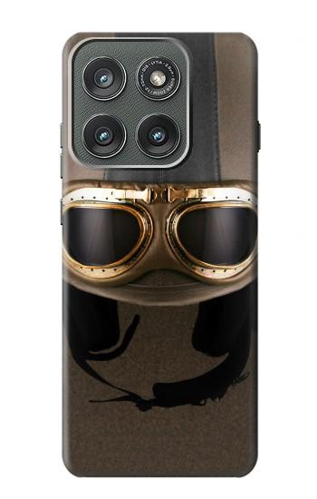 S2645 Lunettes millésimé Casque de moto marron Etui Coque Housse pour Motorola Edge (2025)