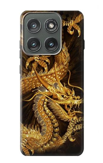 S2804 Dragon d'or imprimé chinois Etui Coque Housse pour Motorola Edge (2025)