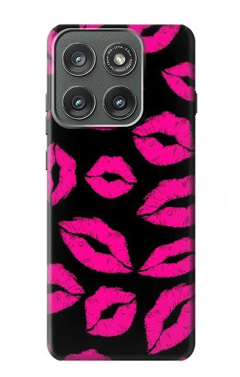 S2933 Bisous Rose Lips sur Noir Etui Coque Housse pour Motorola Edge (2025)