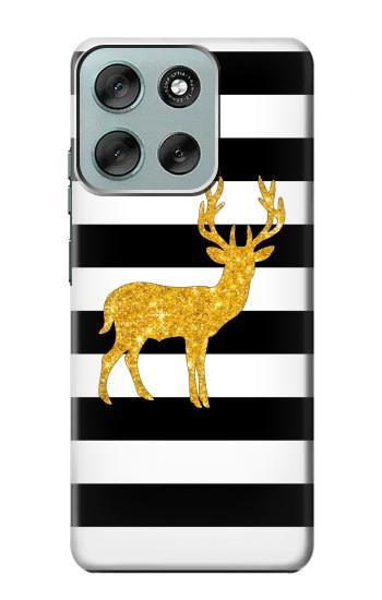 S2794 Noir et blanc rayé cerf d'or Sparkles Etui Coque Housse pour Motorola Moto G56