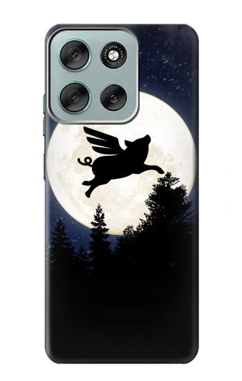 S3289 Cochon Volant Pleine Lune Nuit Etui Coque Housse pour Motorola Moto G56