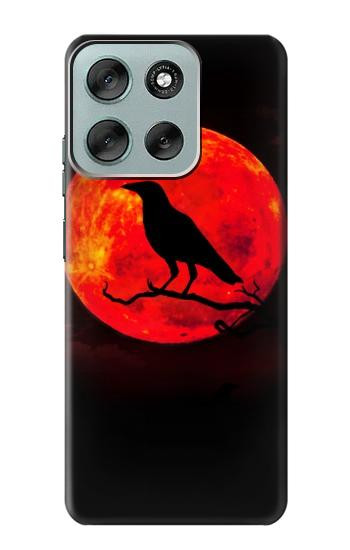 S3328 Corbeau Rouge Lune Etui Coque Housse pour Motorola Moto G56