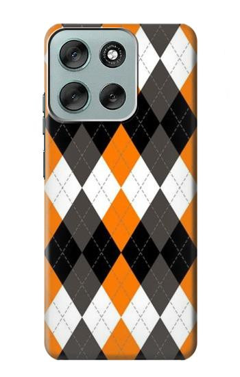 S3421 Noir Orange Blanc Argyle Plaid Etui Coque Housse pour Motorola Moto G56