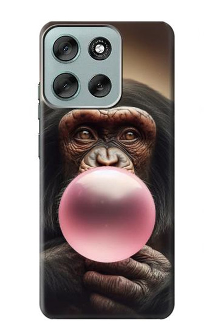 S3973 Chimpanzé soufflant du chewing-gum rose Etui Coque Housse pour Motorola Moto G56