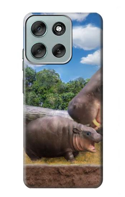 S4031 Bébé hippopotame Famille d'hippopotames Etui Coque Housse pour Motorola Moto G56