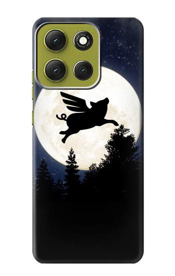 S3289 Cochon Volant Pleine Lune Nuit Etui Coque Housse pour Motorola Moto G86