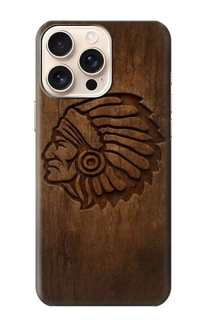 S4035 Sculpture sur bois amérindienne Etui Coque Housse pour iPhone 16 pro max