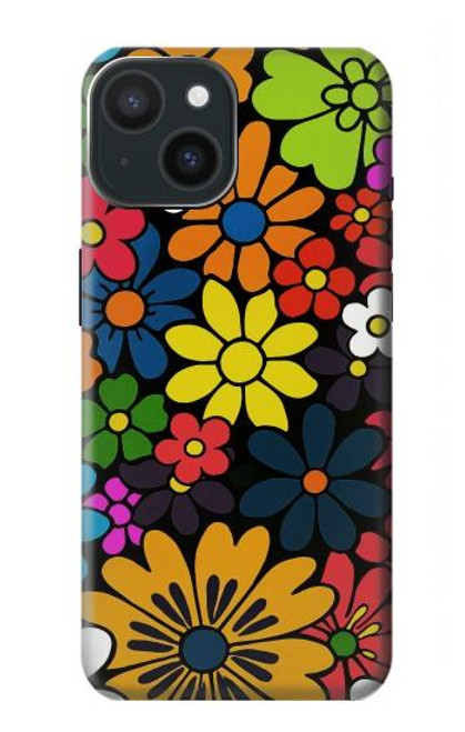 S4043 Fleurs colorées dessin animé Etui Coque Housse pour iPhone 15