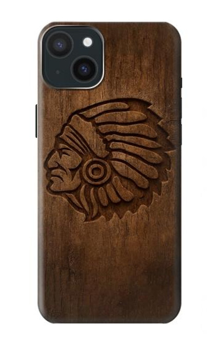 S4035 Sculpture sur bois amérindienne Etui Coque Housse pour iPhone 15 Plus