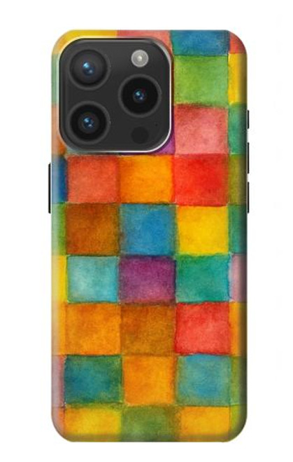 S4077 Aquarelle motif à carreaux colorés Etui Coque Housse pour iPhone 15 Pro