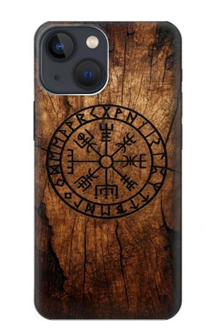 S4036 Boussole en bois viking Vegvisir Etui Coque Housse pour iPhone 14