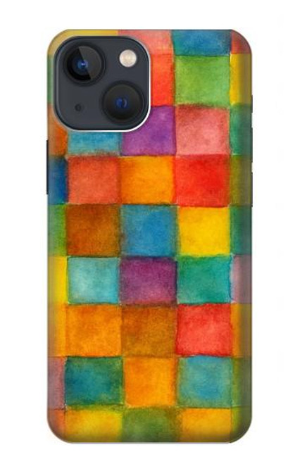 S4077 Aquarelle motif à carreaux colorés Etui Coque Housse pour iPhone 14