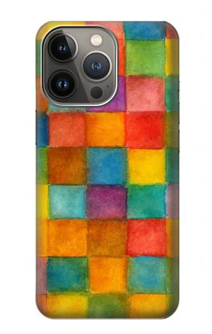 S4077 Aquarelle motif à carreaux colorés Etui Coque Housse pour iPhone 14 Pro