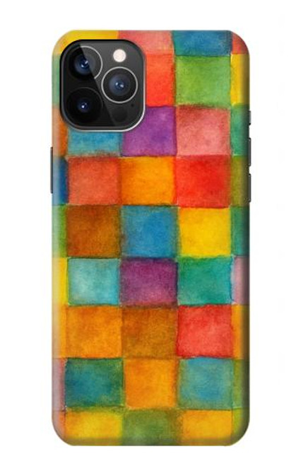 S4077 Aquarelle motif à carreaux colorés Etui Coque Housse pour iPhone 12, iPhone 12 Pro
