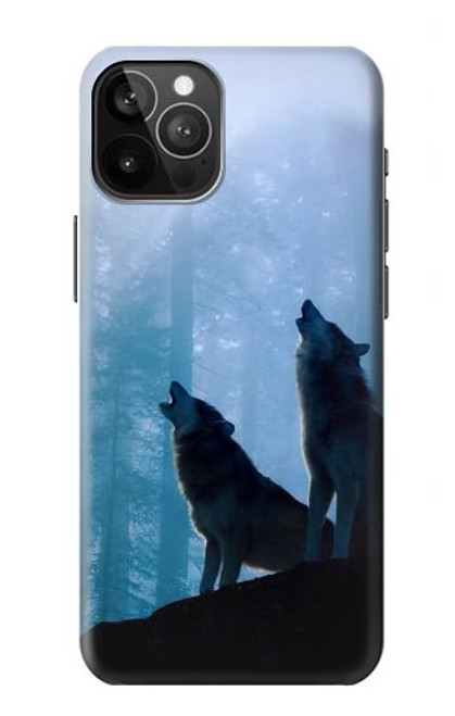 S4053 Couple de deux loups hurlant dans la forêt Etui Coque Housse pour iPhone 12 Pro Max