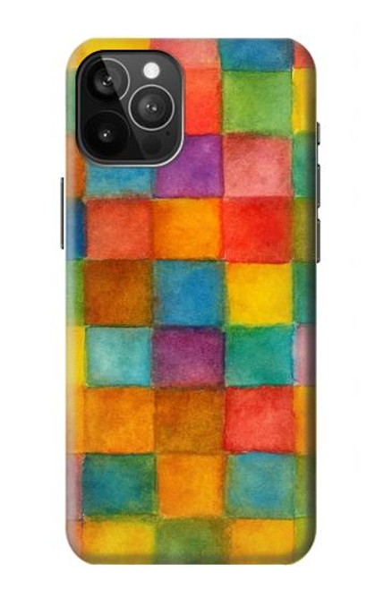 S4077 Aquarelle motif à carreaux colorés Etui Coque Housse pour iPhone 12 Pro Max