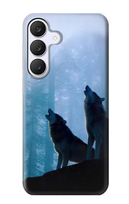 S4053 Couple de deux loups hurlant dans la forêt Etui Coque Housse pour Samsung Galaxy S25 FE