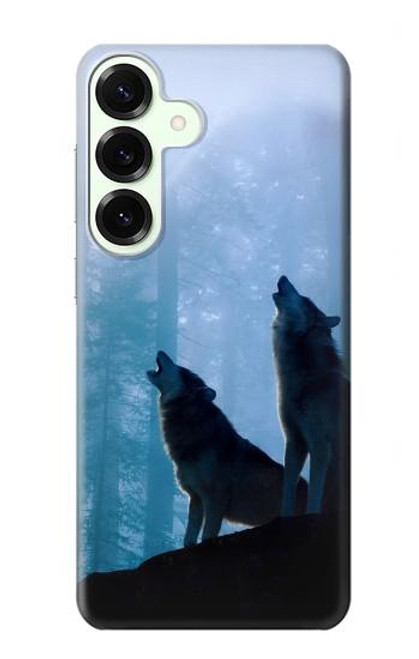 S4053 Couple de deux loups hurlant dans la forêt Etui Coque Housse pour Samsung Galaxy S25 Plus