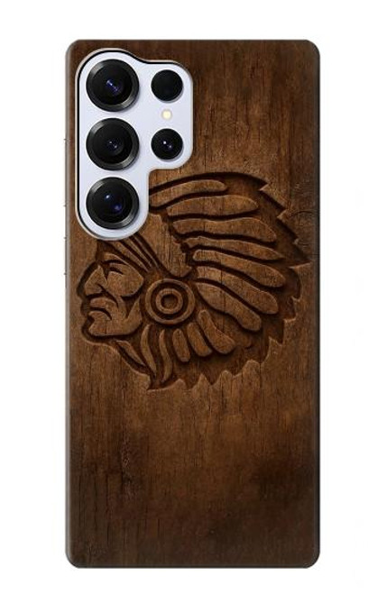 S4035 Sculpture sur bois amérindienne Etui Coque Housse pour Samsung Galaxy S25 Ultra