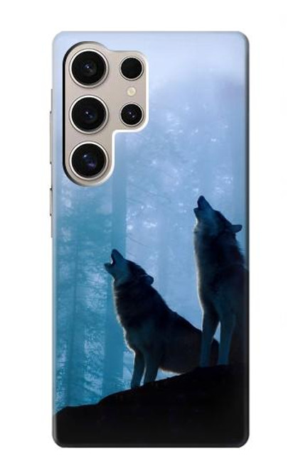 S4053 Couple de deux loups hurlant dans la forêt Etui Coque Housse pour Samsung Galaxy S24 Ultra