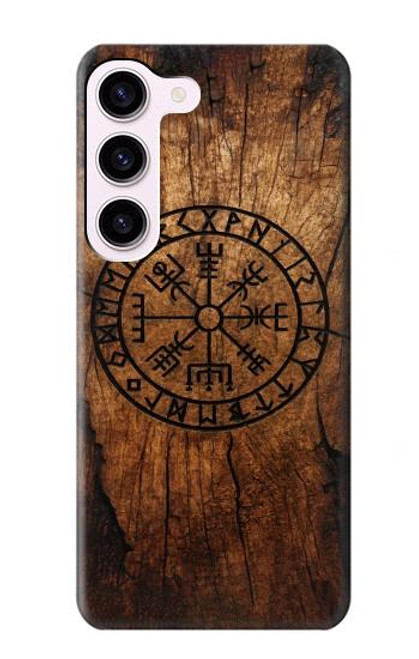 S4036 Boussole en bois viking Vegvisir Etui Coque Housse pour Samsung Galaxy S23