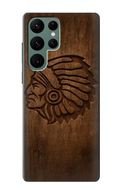 S4035 Sculpture sur bois amérindienne Etui Coque Housse pour Samsung Galaxy S22 Ultra