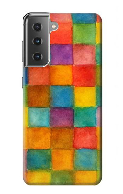 S4077 Aquarelle motif à carreaux colorés Etui Coque Housse pour Samsung Galaxy S21 Plus 5G, Galaxy S21+ 5G