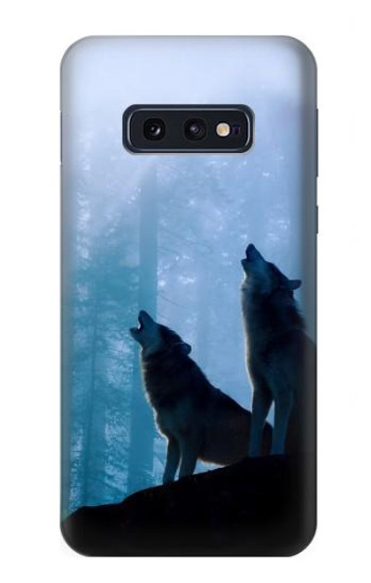 S4053 Couple de deux loups hurlant dans la forêt Etui Coque Housse pour Samsung Galaxy S10e