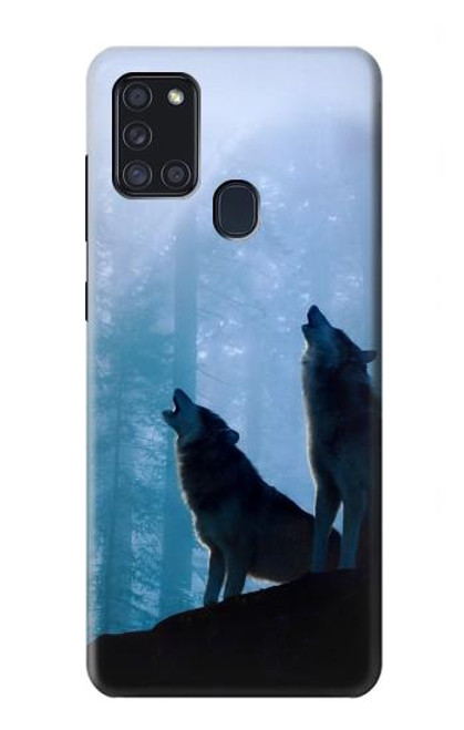 S4053 Couple de deux loups hurlant dans la forêt Etui Coque Housse pour Samsung Galaxy A21s