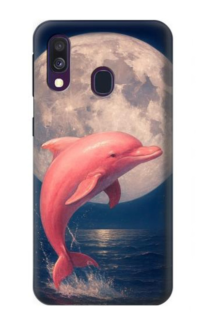 S4045 Nuit de lune de dauphin Etui Coque Housse pour Samsung Galaxy A40
