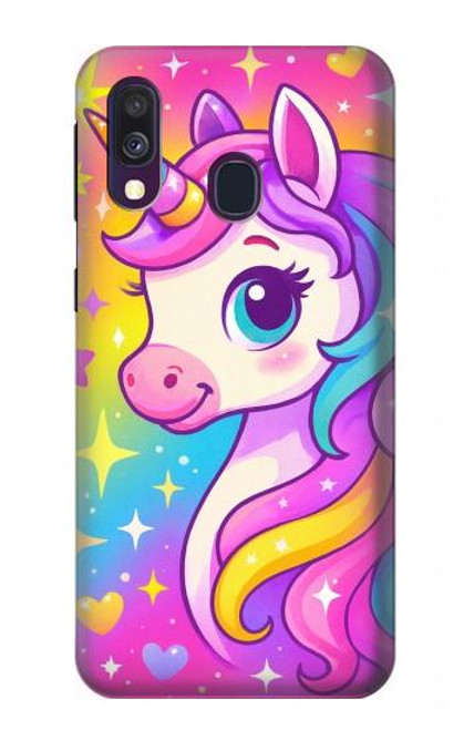 S4057 Licorne mignonne dessin animé Etui Coque Housse pour Samsung Galaxy A40