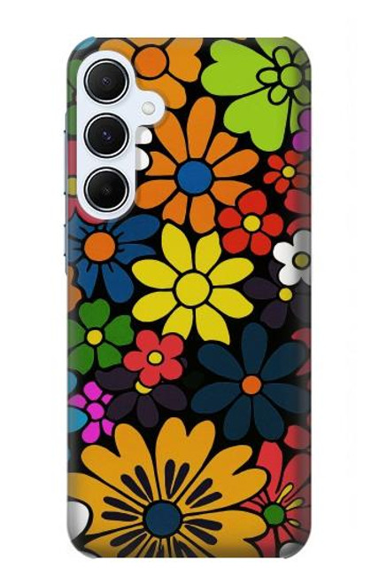 S4043 Fleurs colorées dessin animé Etui Coque Housse pour Samsung Galaxy A55 5G