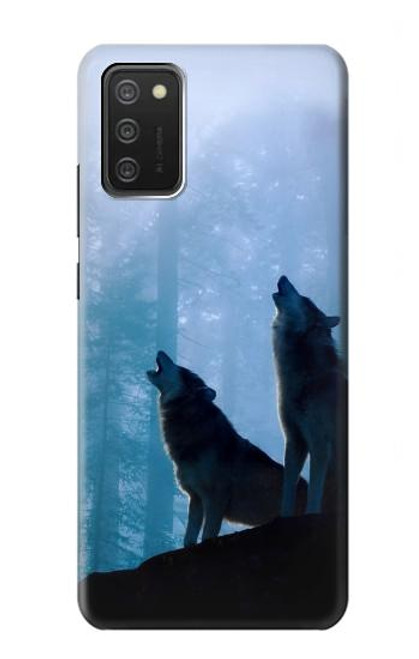 S4053 Couple de deux loups hurlant dans la forêt Etui Coque Housse pour Samsung Galaxy A03S