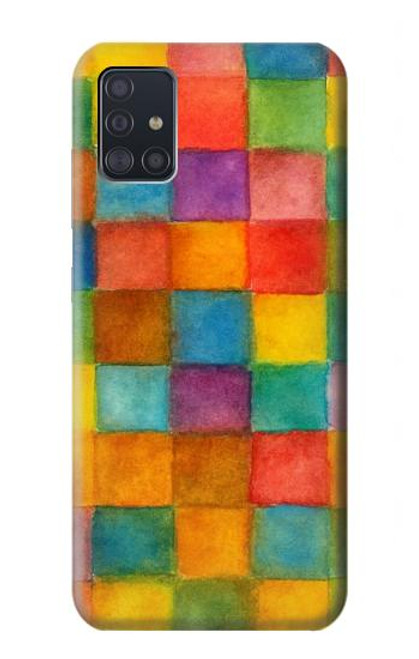 S4077 Aquarelle motif à carreaux colorés Etui Coque Housse pour Samsung Galaxy A51