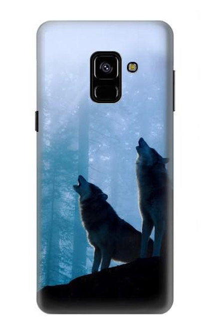 S4053 Couple de deux loups hurlant dans la forêt Etui Coque Housse pour Samsung Galaxy A8 (2018)