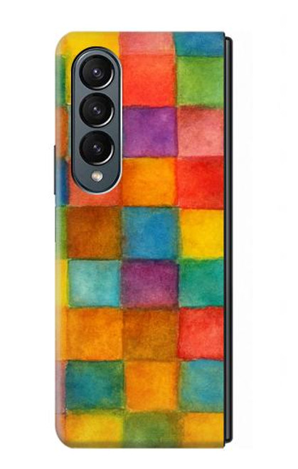 S4077 Aquarelle motif à carreaux colorés Etui Coque Housse pour Samsung Galaxy Z Fold 4