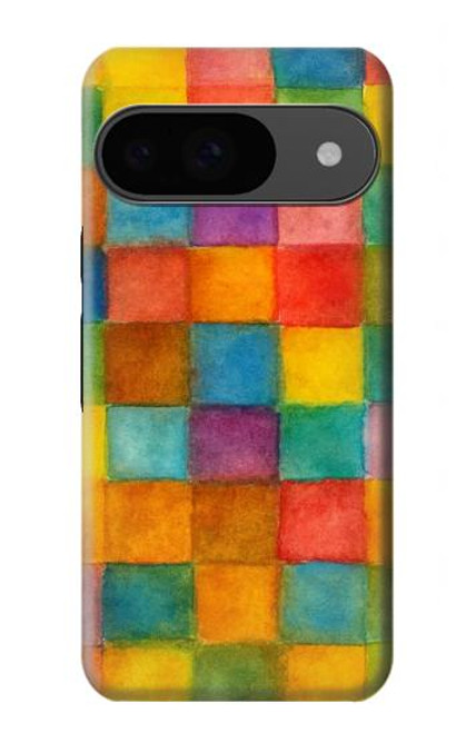 S4077 Aquarelle motif à carreaux colorés Etui Coque Housse pour Google Pixel 9