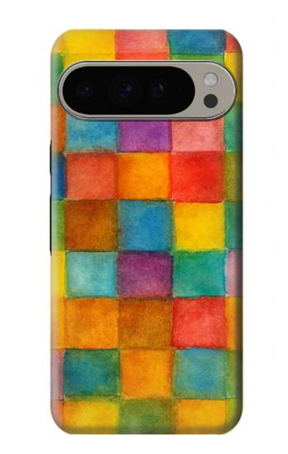S4077 Aquarelle motif à carreaux colorés Etui Coque Housse pour Google Pixel 9 Pro XL