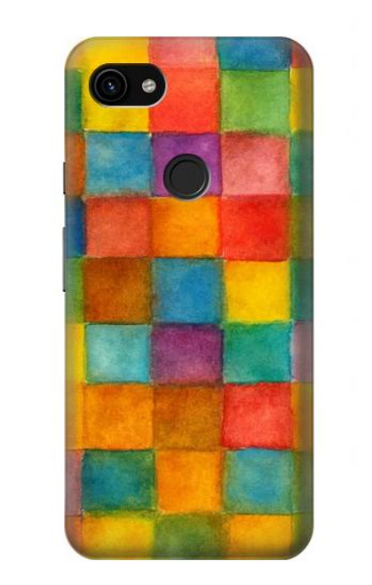 S4077 Aquarelle motif à carreaux colorés Etui Coque Housse pour Google Pixel 3a XL