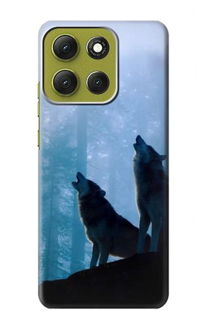 S4053 Couple de deux loups hurlant dans la forêt Etui Coque Housse pour Motorola Moto G86