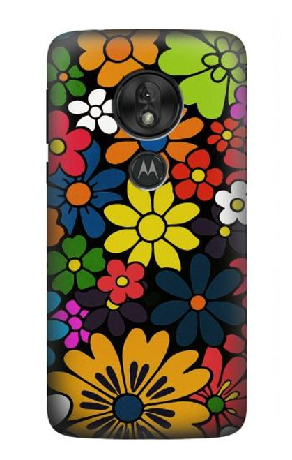 S4043 Fleurs colorées dessin animé Etui Coque Housse pour Motorola Moto G7 Power